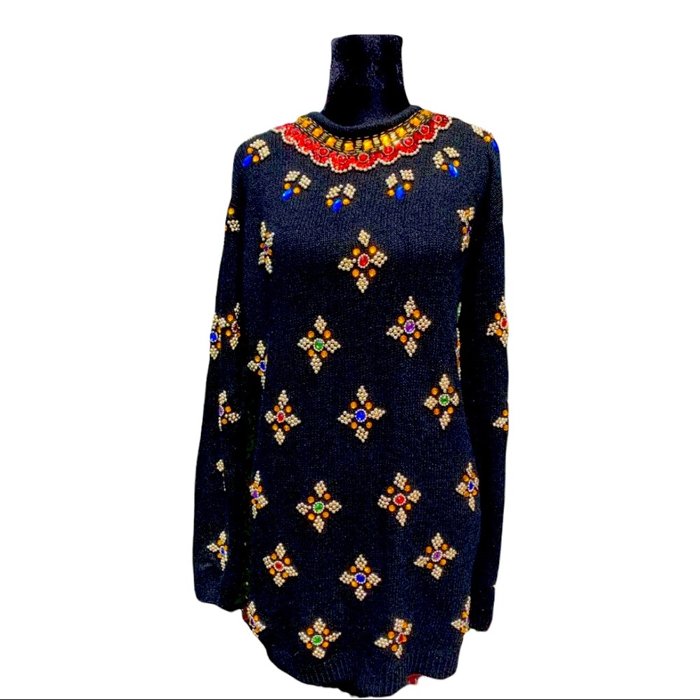 Vintage Multicolored Beaded Sweater/Sweater Dress